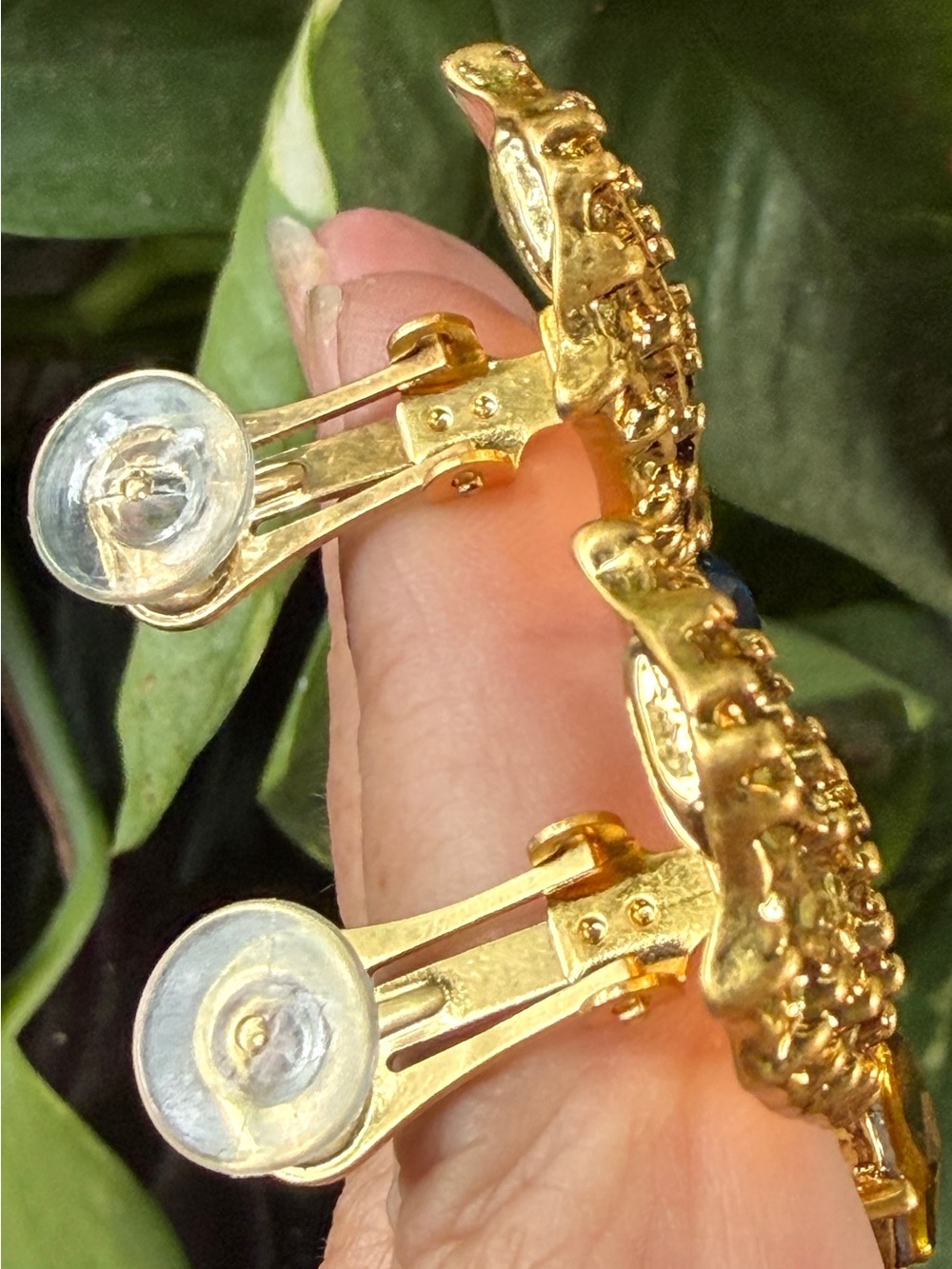 Oscar de la Renta Gold Tone Drop Earrings Citrine /Capri Blue Crystals⭐️ CLIP ON - Picture 8 of 12